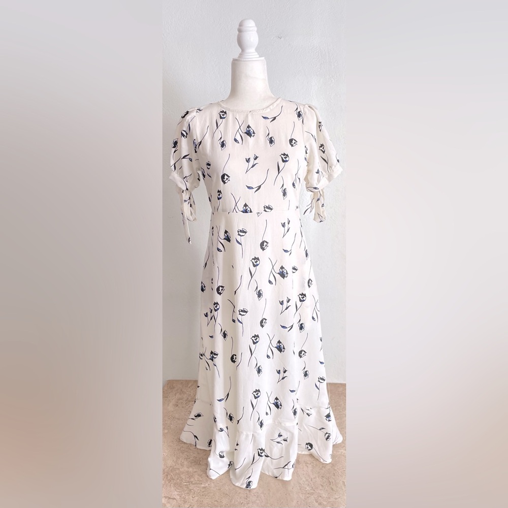 Mast & Harbour Floral Midi Dress w/ Tie Sleeves